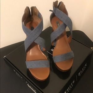 White House Black Market Denim Wedges Size 9